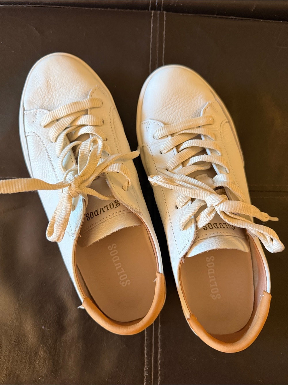 Soludos White Leather Classic Ibiza Sneakers with Tan Heel Accent - Picture 3 of 7